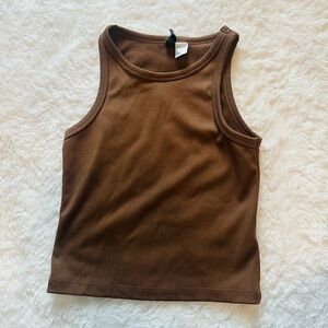 Divided Brown Ribbed Crewneck Tank Top